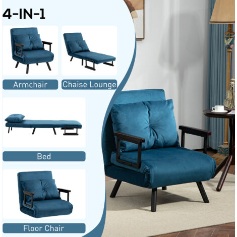HOMCOM Click Clack Bed Settee for Living Room, Guest Room Blue-One Seater
