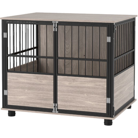 PawHut Dog Crate Furniture Dog Cage End Table Indoor w/ Doors, Cushion M