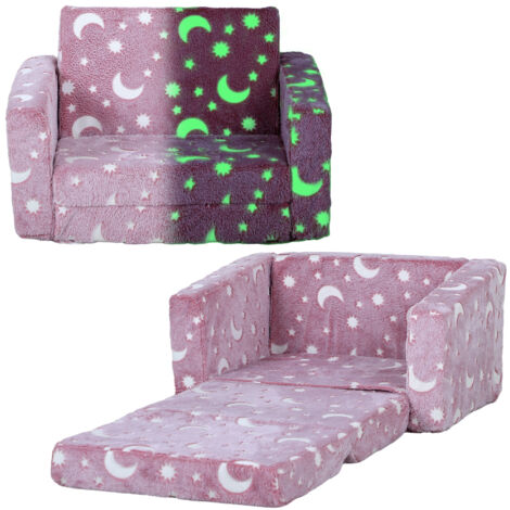 AIYAPLAY Kids Sofa Bed, Folding Toddler Armchair, Glow in The Dark Pink