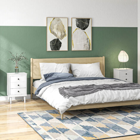 HOMCOM Bedside Table Set of 2, Bedside Cabinet w/ 3 Drawers, Modern ...