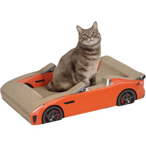 PawHut Car-shaped Cat Scratcher Cardboard 2 in 1 with Catnip, Red (1/5)