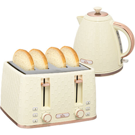 HOMCOM 1.7L Kettle and Toaster Set with Defrost, Reheat and Crumb Tray Beige