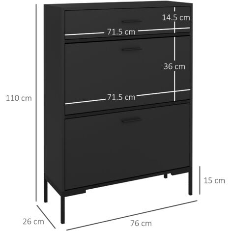 HOMCOM Shoe Storage Cupboard with 2 Flip Doors and Sliding out Drawer, Black