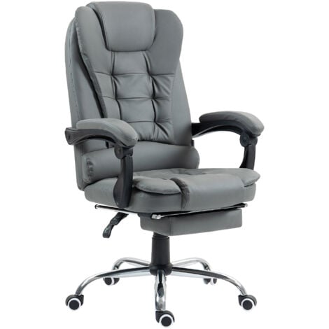 HOMCOM PU Leather Executive Office Chair with Retractable Footrest Grey