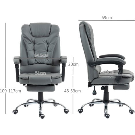 HOMCOM PU Leather Executive Office Chair with Retractable Footrest Grey