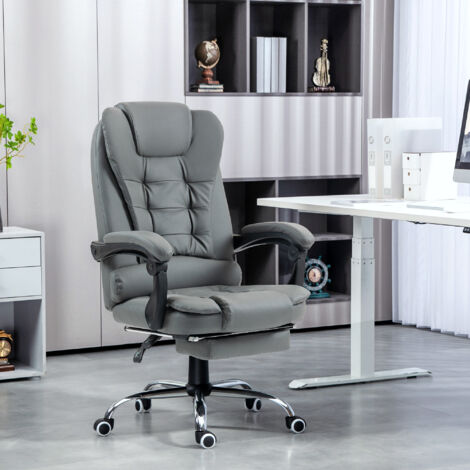HOMCOM PU Leather Executive Office Chair with Retractable Footrest Grey