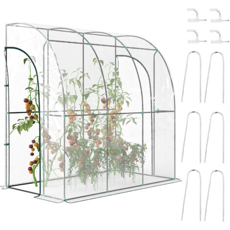 Outsunny Walk-In Lean to Wall Tunnel Plastic Greenhouse with Doors 214x118x212cm (1/5)