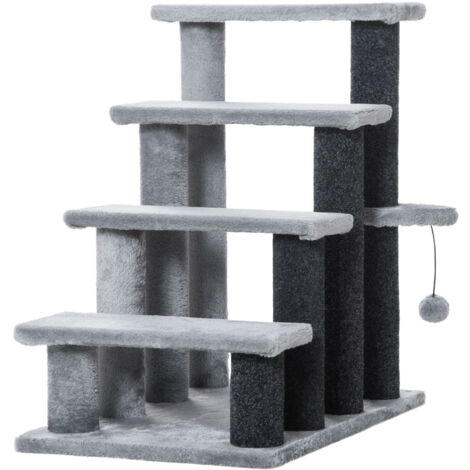 PawHut Pet Stairs with Scratching Posts, Platforms, Toy Ball 4-step