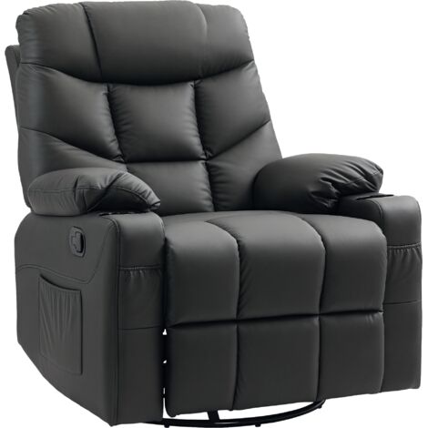 HOMCOM Manual Recliner Chair with Footrest, Cup Holder, Swivel Base Black (1/5)