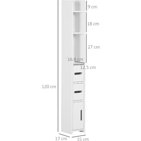 kleankin Freestanding Bathroom Cabinet w/ Open Shelves 3 Cupboards White