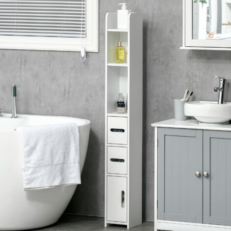 kleankin Freestanding Bathroom Cabinet w/ Open Shelves 3 Cupboards White
