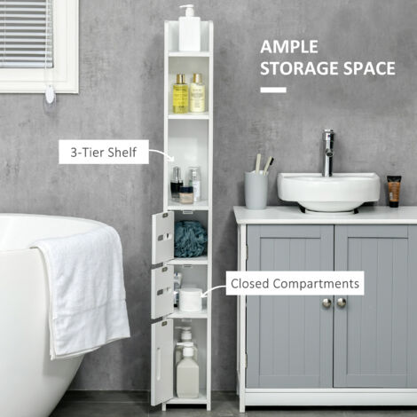 kleankin Freestanding Bathroom Cabinet w/ Open Shelves 3 Cupboards White