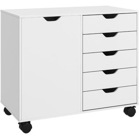 HOMCOM Modern Mobile 5-Drawer Cabinet w/ Door, Office Storage Cabinet White