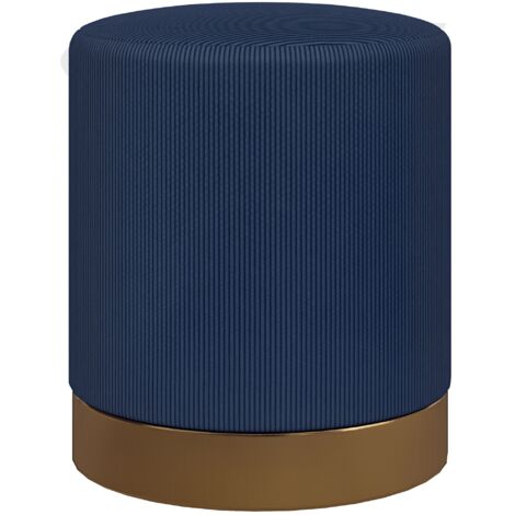 HOMCOM Modern Round Footstool, Fabric Upholstered Foot Rest Dark Blue (1/5)