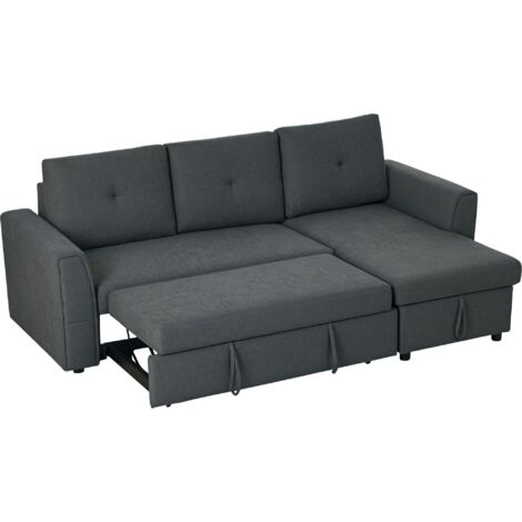 HOMCOM 3 Seater Sofa Bed, Convertible Pull Out Sofa with Storage, Dark Grey (1/5)