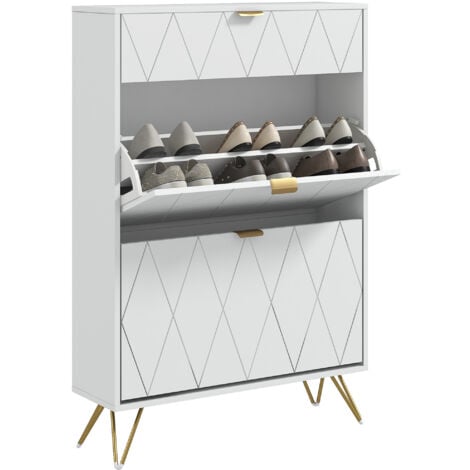 HOMCOM Slim Shoe Storage Cabinet with Flip Drawers for Entryway, Hallway, White
