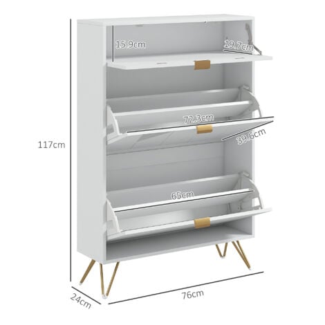 HOMCOM Slim Shoe Storage Cabinet with Flip Drawers for Entryway, Hallway, White