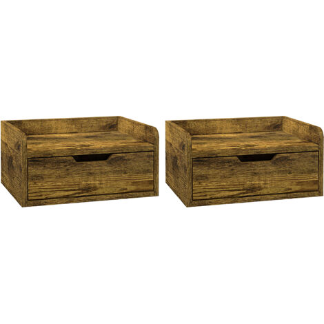 HOMCOM Floating Nightstand Set of 2, Nightstand with Drawer Rustic Brown