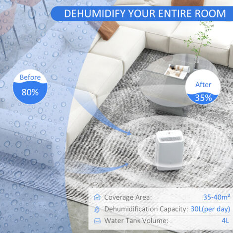 HOMCOM 30L/Day Dehumidifier for Home, with Auto-Clean Filter, 24H Timer