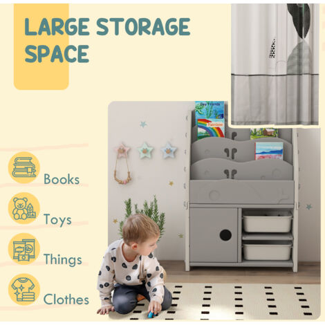 AIYAPLAY Kids Storage Units with 2 Storage Boxes, 67 x 29 x 98cm, Light Grey