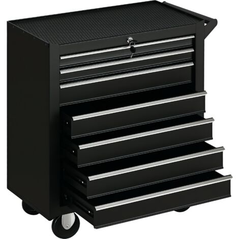 DURHAND Roller Tool Storage Chest Box Garage Workshop 7 Drawers Black