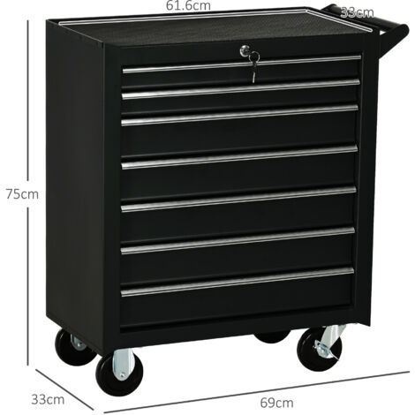DURHAND Roller Tool Storage Chest Box Garage Workshop 7 Drawers Black