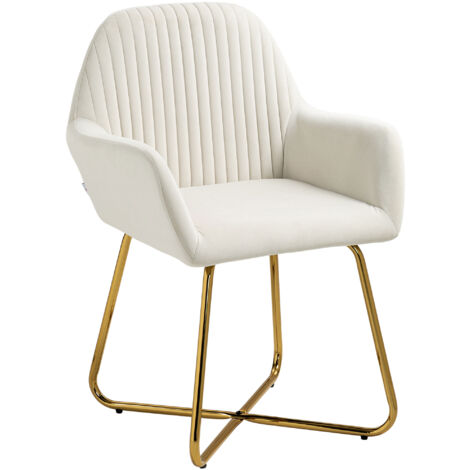 HOMCOM Modern Accent Chair Velvet-Feel Upholstered Lounge Armchair Cream White