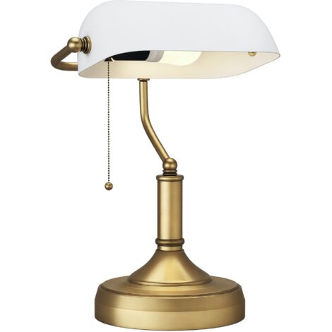HOMCOM Banker's Table Lamp w/ Antique Bronze Tone Base, White (1/5)
