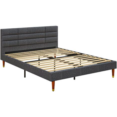 HOMCOM Upholstered Bed Frame w/ Wooden Slat No Box Spring Needed 5ft