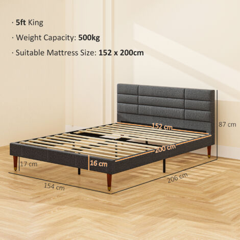 HOMCOM Upholstered Bed Frame w/ Wooden Slat No Box Spring Needed 5ft
