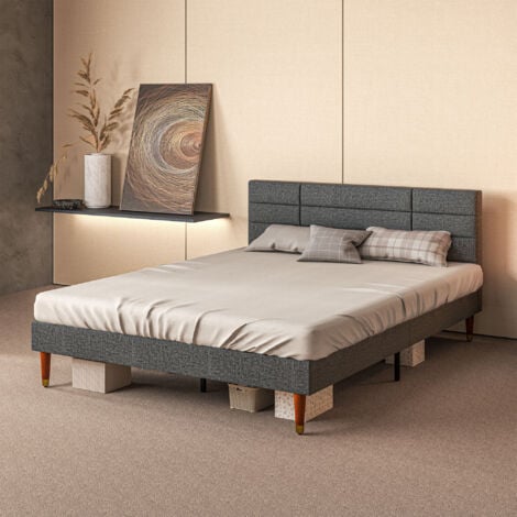 HOMCOM Upholstered Bed Frame w/ Wooden Slat No Box Spring Needed 5ft