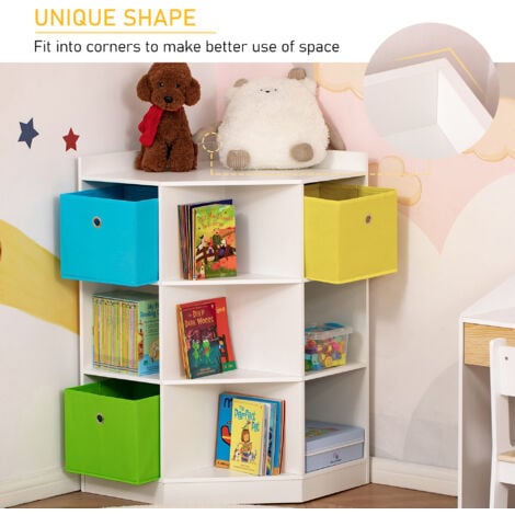 HOMCOM Kids Bookcase, 3 Tier Toy Organiser Storage Unit BookShelf with 3 Non-woven Fabric Drawers, Anti-tip Device, for Bedroom, Children's Room, Playroom White