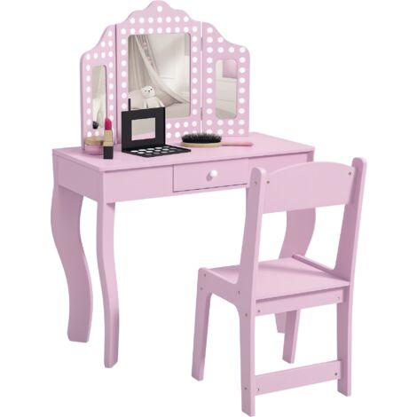 AIYAPLAY Kids Dressing Table Set Make up w/ Stool, Drawer, for Playroom (1/5)