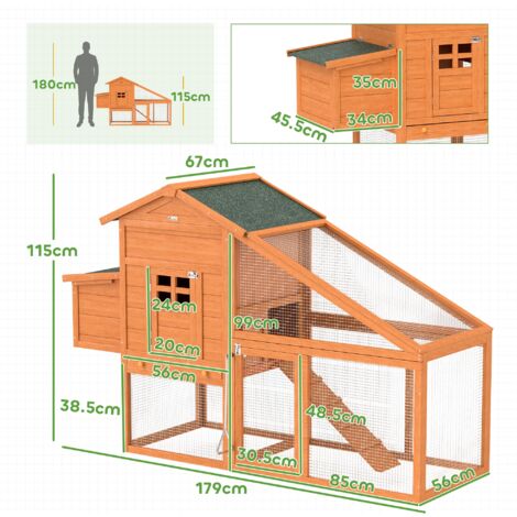 PawHut Wooden Chicken Coop with Run, Nesting Box, Slide-out Tray, Ramp