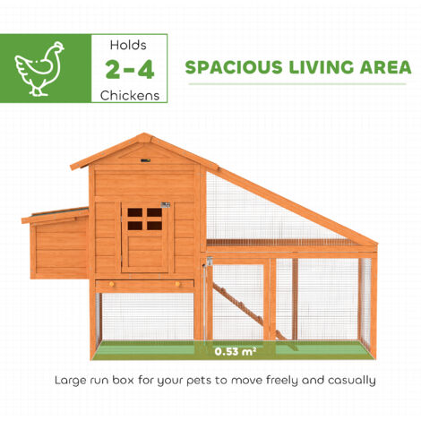PawHut Wooden Chicken Coop with Run, Nesting Box, Slide-out Tray, Ramp