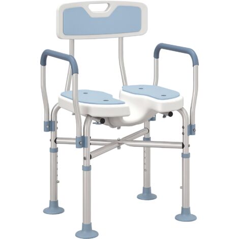 HOMCOM Padded Bath Chair with Slotted Seat and Adjustable Height, Light Blue (1/5)