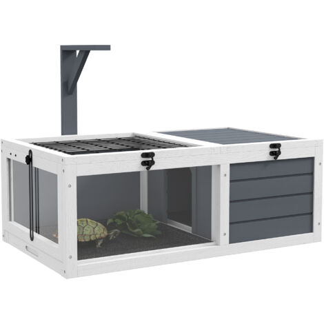 PawHut Tortoise House, Wooden Tortoise Table w/ Wooden Lamp Holder - Grey