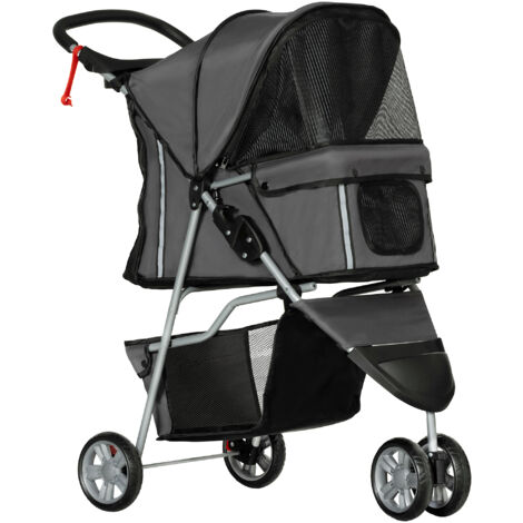 PawHut Pet Travel Stroller Cat Dog Pushchair Carrier Three Wheels for Small Dogs Dark Grey
