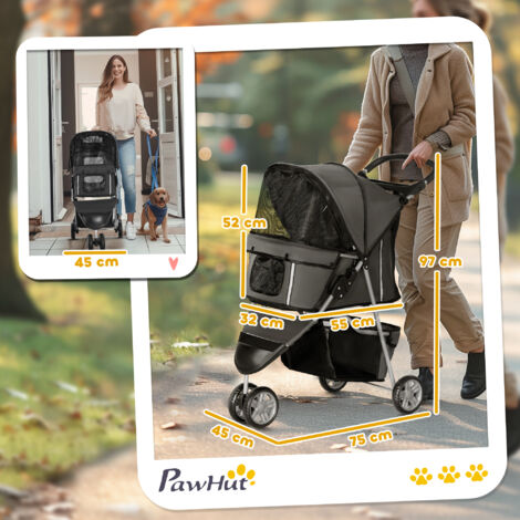 PawHut Pet Travel Stroller Cat Dog Pushchair Carrier Three Wheels for Small Dogs Dark Grey