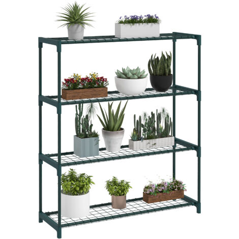 Outsunny Plant Stand, 4-Tier Planter Holder Flower Display Rack, Dark Green (1/5)