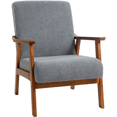 HOMCOM Boucle Accent Chair Armchair W/ Wide Seat for Living Room Bedroom, Grey