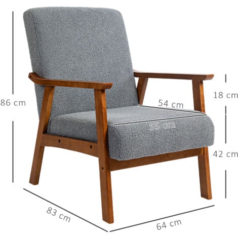 HOMCOM Boucle Accent Chair Armchair W/ Wide Seat for Living Room Bedroom, Grey