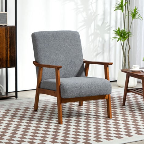 HOMCOM Boucle Accent Chair Armchair W/ Wide Seat for Living Room Bedroom, Grey