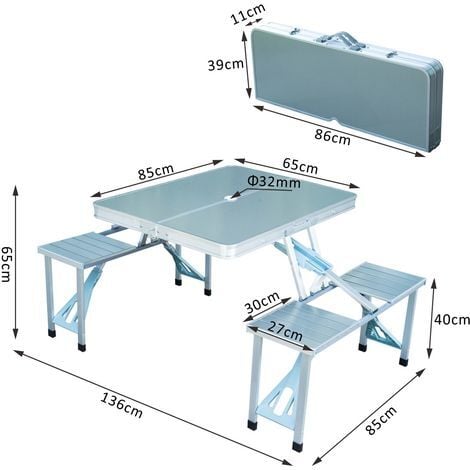 Outsunny Portable Folding Trestle Camping Picnic Table Outdoor Chair Stools