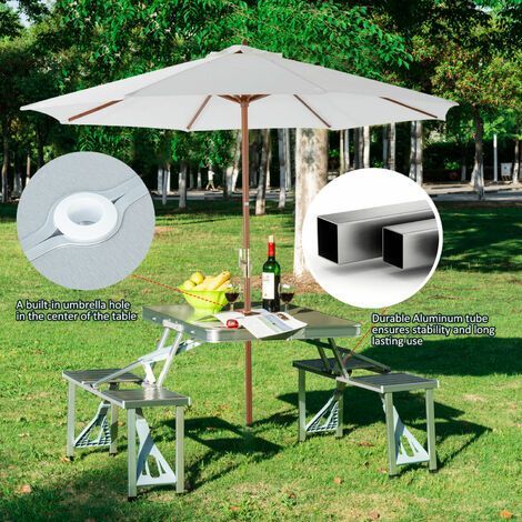 Outsunny Portable Folding Trestle Camping Picnic Table Outdoor Chair Stools