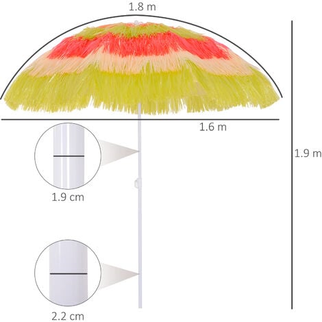 Outsunny Patio Garden Hawaii Beach Sun Umbrella Sunshade Hawaiian Parasol Multicolor