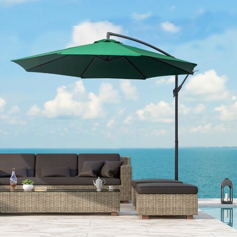 Outsunny 3(m) Cantilever Parasol Banana Umbrella w/ Crank & Tilt, Cross Base Green
