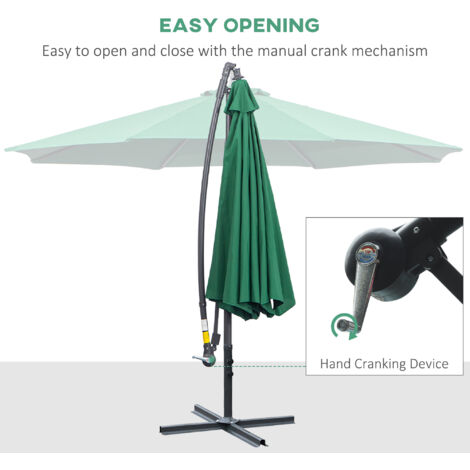 Outsunny 3(m) Cantilever Parasol Banana Umbrella w/ Crank & Tilt, Cross Base Green