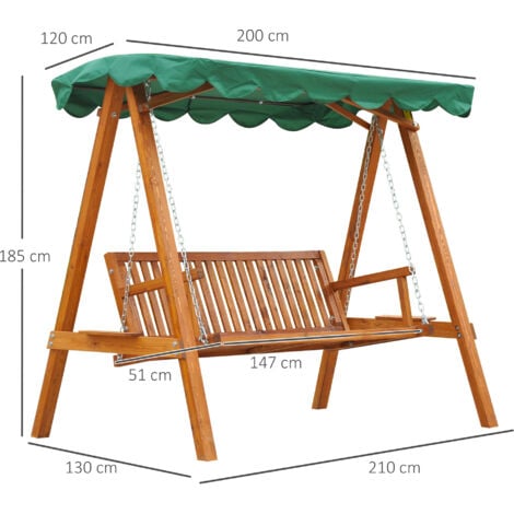 Outsunny Swing Chair 3 Seater Swinging Wooden Hammock Garden Seat Outdoor Canopy Green