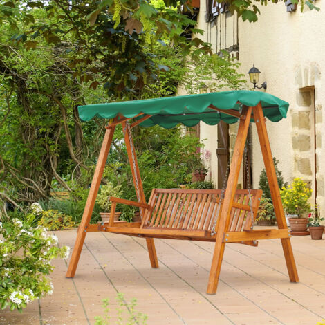 Outsunny Swing Chair 3 Seater Swinging Wooden Hammock Garden Seat Outdoor Canopy Green